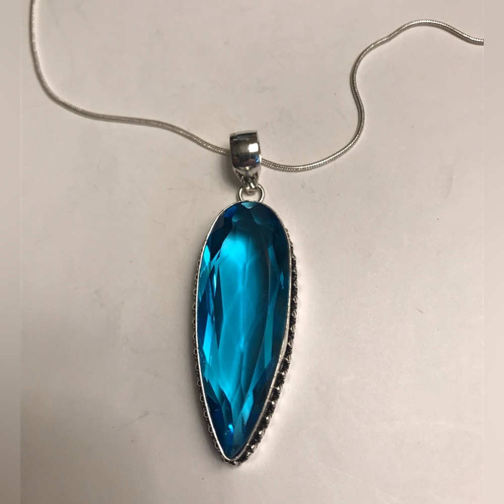 Blue Topaz Stamped 925 Sterling Silver Necklace
